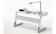 Schreibtisch Roby in weiß Moderner Glastisch Computertisch Metallgestell silber 150x70 cmSchreibtisc