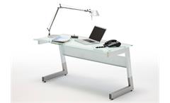 Schreibtisch ROBY Glastisch weiß Metallrahmen silber 150x70 cm