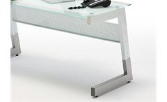 Schreibtisch Roby in weiß Moderner Glastisch Computertisch Metallgestell silber 150x70 cm