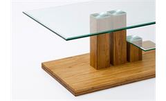 Couchtisch Paco Beistelltisch Tisch Klarglas Asteiche Massivholz 110x70 cm