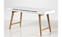 Schreibtisch Anneke Bürotisch Tisch MDF weiß matt lackiert Massivholz natur
