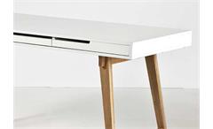 Schreibtisch Anneke Bürotisch Tisch MDF weiß matt lackiert Massivholz natur