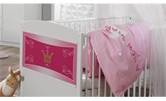 Babybett Sprossenbett Gitterbett Kate weiß und rosa Print Prinzessin 70x140 cm