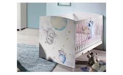 Babybett Jemma Kinderbett Gitterbett weiß Print Elefant Maus mit Rost 70x140 cm