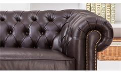 Sofa Chesterfield 3-Sitzer 3er-Sofa in dunkelbraun braun glänzend mit Steppung
