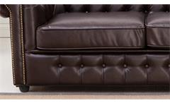 Sofa Chesterfield 3-Sitzer 3er-Sofa in dunkelbraun braun glänzend mit Steppung
