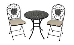Eisenstuhl Gartenstuhl mit Mosaik schwarz grau und Sitzpolster
