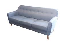 Sofa 3-Sitzer aus Leinen Stoff in hellgrau mit Buche Gestell 198 cm