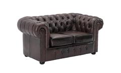 Sofa 2-Sitzer Lounge Couch Ledersofa Chesterfield in Leder braun 156 cm