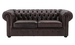 Sofa 3-Sitzer Lounge Couch Ledersofa Chesterfield in Leder braun 198 cm