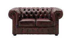 Sofa 2-Sitzer Lounge Couch Ledersofa Chesterfield in Leder rot 156 cm
