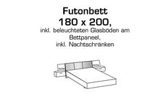 Futonbett Virgo Bett weiß Beton lichtgrau 180x200 mit LED und Nachtschränke