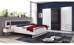 Schlafzimmer weiß Valencia 4tlg Glas grey graphit Schrank Bett inkl. LED 180x200