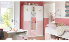 Kleiderschrank weiß Spiegel Cindy 2 rosé Drehtürenschrank Jugendzimmer 139 cm