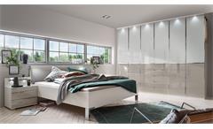 Schlafzimmer Shanghai Schrank Doppelbett Set 4-teilig weiß und Kieselgrau Glas