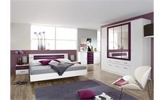 Schlafzimmer-Set Burano Kleiderschrank Bett Nachtkommoden in Weiß und Brombeer