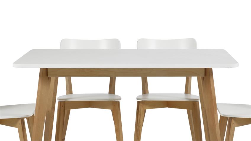 Esszimmer Set RAVEN Tisch und 4 Stühle weiß lackiert Birke