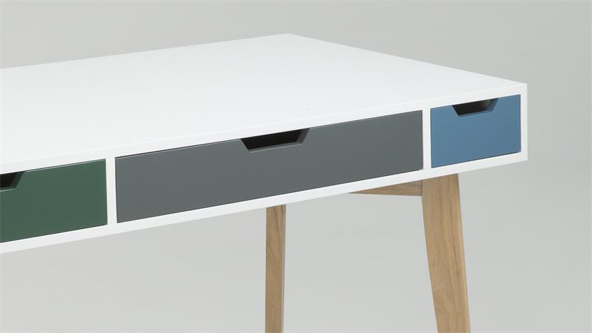 Schreibtisch TESS 120x60 cm weiß lackiert 3 SK teilmassiv