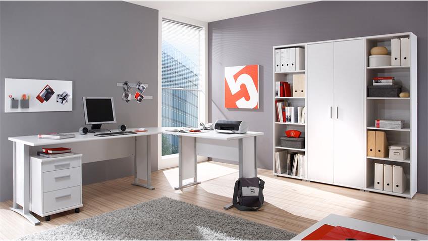 Büromöbel Office Line Schreibtisch Aktenregal Set in weiß