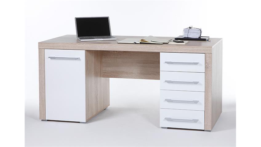 Schreibtisch Cube Computertisch weiß und Sonoma Eiche 160x70 cm