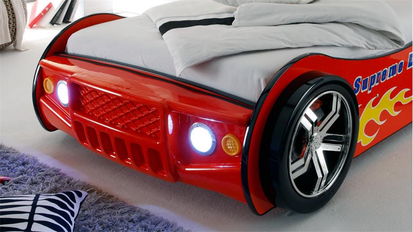 Autobett Energy Bett 90x200 rot lackiert mit Beleuchtung
