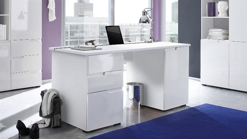 Schreibtisch Spice 2 in Weiß mit Hochglanz Front 158x67 cm