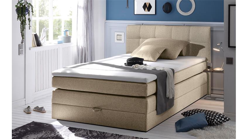 Boxspringbett NEW BEDFORD 1 in Stoff beige Federkern