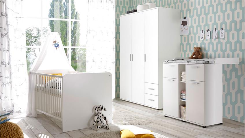 Babyzimmer weiß Bibo Komplett Set 3-türiger Schrank Bett Kommode