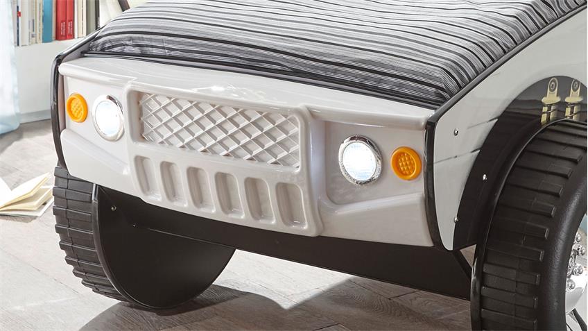 Abenteuerbett Autobett SUV mit LED Kinderbett weiß 90x200