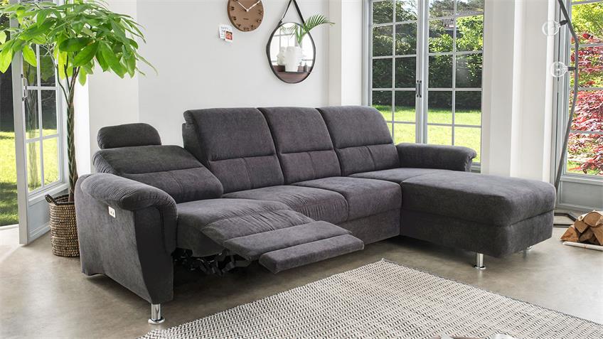 Ecksofa PAROLE Sofa anthrazit mit elektr. Relaxfunktion ...