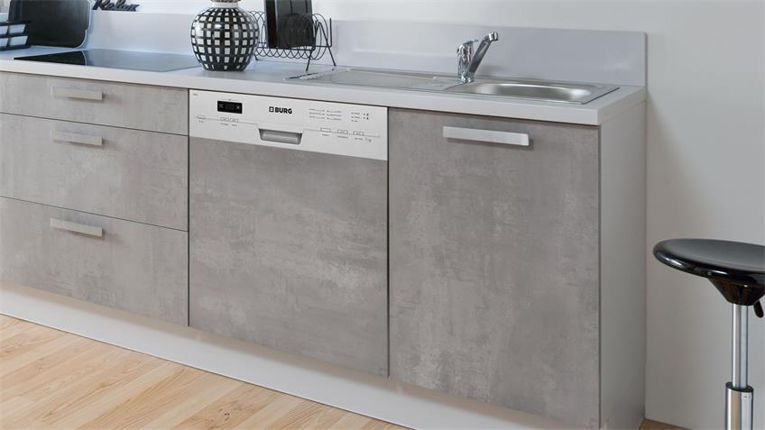 Küche CELINE Küchenzeile beton grau seidenmatt mit Geräten