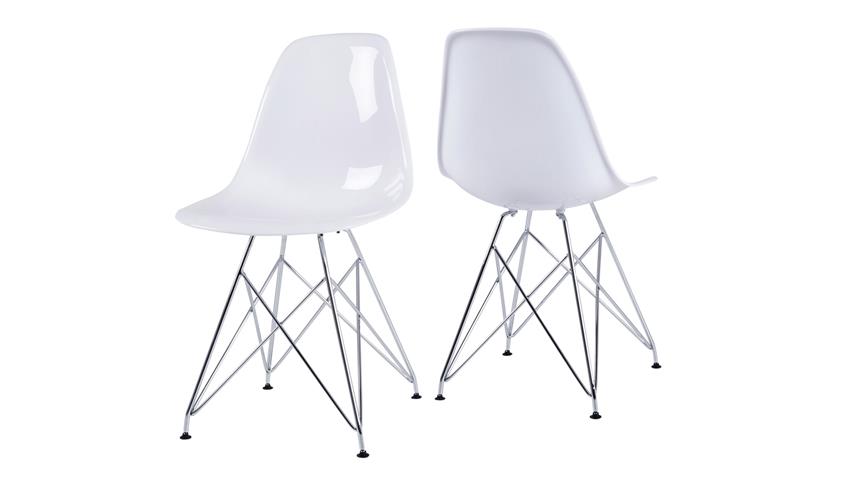 S H 4er-Set Stuhl Crystal/Kristall Metall weiß