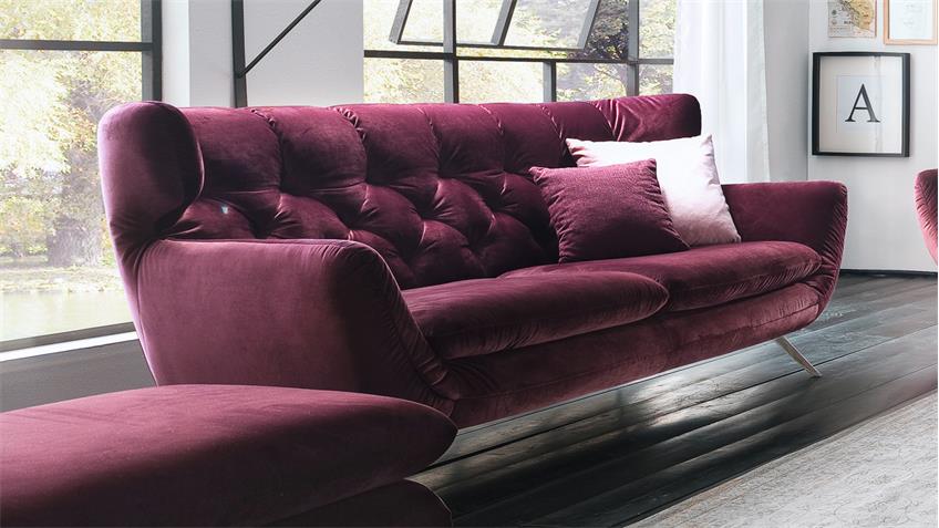 Sofa SIXTY 2,5-Sitzer Bezug Velour Stoff purple Gestell Chrom 200 cm