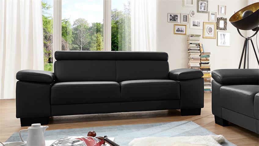 Sofa SANTIAGO Garnitur in Leder schwarz mit Funktion