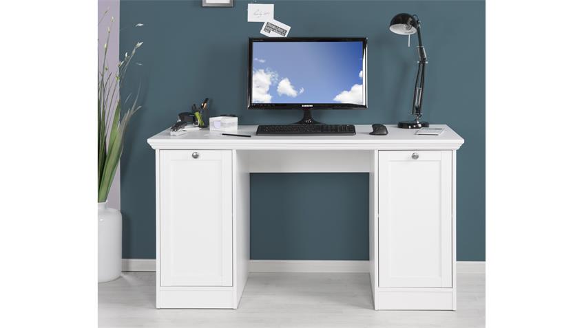 Schreibtisch LANDWOOD Bürotisch Tisch in Weiß 136x63 cm Landhausstil