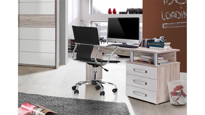 Schreibtisch RONDINO Tisch in Sandeiche und weiß Hochglanz 138x60 cm