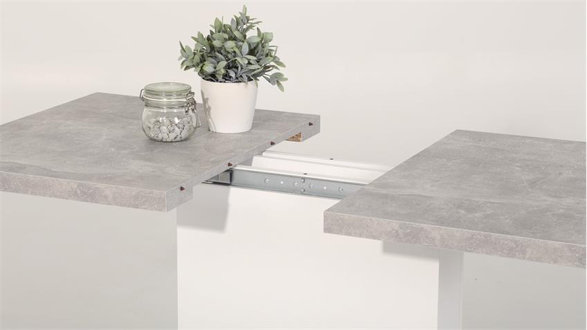Küchentisch Esstisch BRITT Tisch Säulentisch Beton weiß 110-150 cm