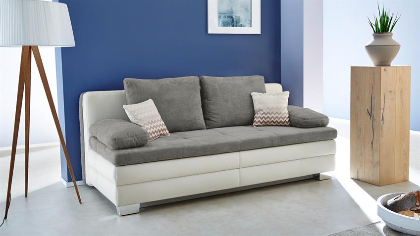 Dauerschläfer LINCOLN Schlafsofa Sofa in weiß grau mit Topper