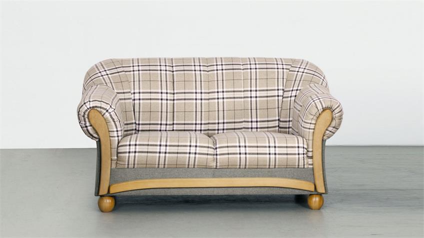 Sofa WERA 2-Sitzer Stoff grau beige kariert Federkern 156 cm
