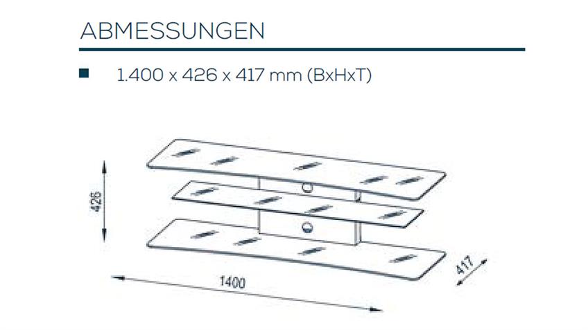 TV-Rack 1625 MAJA Schwarzglas Design-Rundung Kabelführung