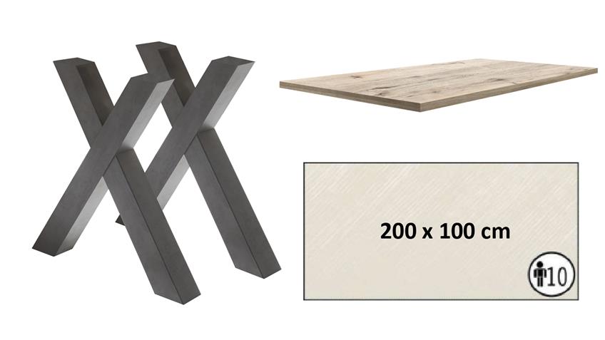 Esstisch MISTER X Tischsystem graphit sandeiche 200x100