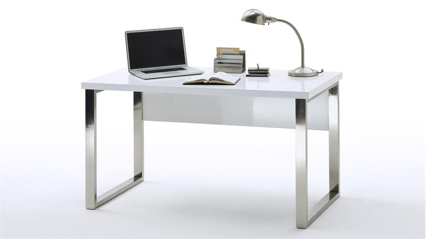 Schreibtisch SYDNEY Bürotisch in weiß Hochglanz lackiert 140x70 cm
