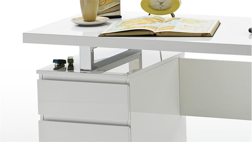 Schreibtisch SYDNEY in weiß Hochglanz lackiert mit 3 Schubkästen