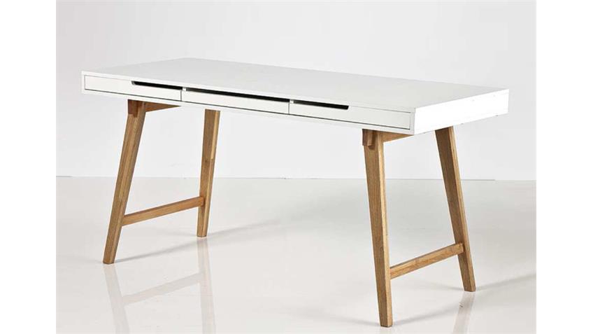 Schreibtisch Anneke in matt Weiß lackiert Beine aus Massivholz