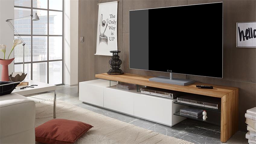 TV-Rack ALIMOS TV-Board in weiß matt Lack und Eiche massiv
