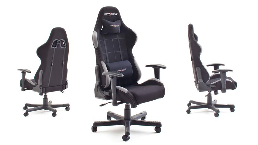 Schreibtischstuhl Bürostuhl DX RACER 5 Stoff schwarz grau Game Chair