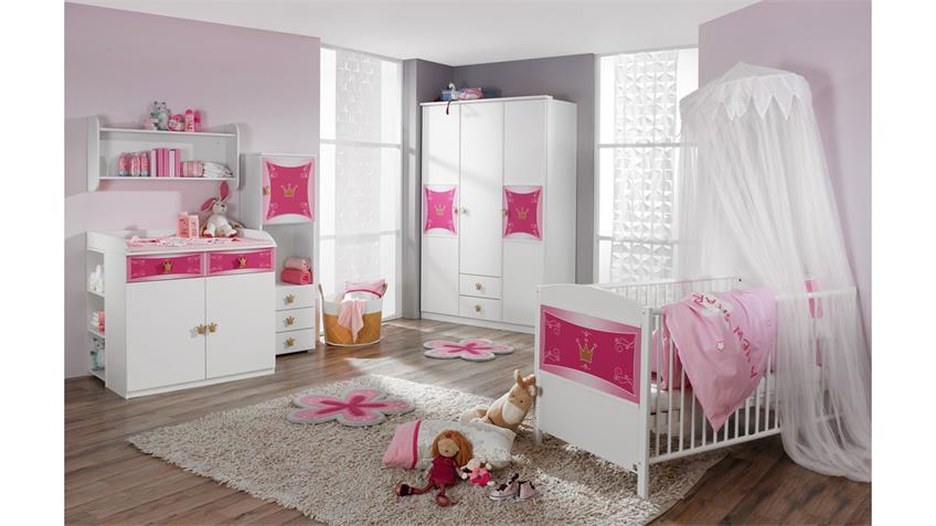 Babybett KATE weiß und rosa Print Prinzessin 70x140 cm