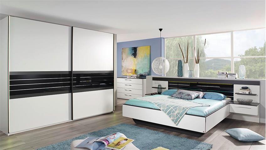 Schlafzimmer Set COLEEN in weiß graphit Basaltglas mit LED