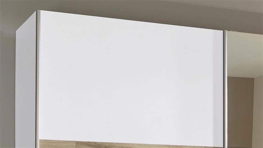 Schwebetürenschrank KUTA weiß Eiche Spiegel 218 cm