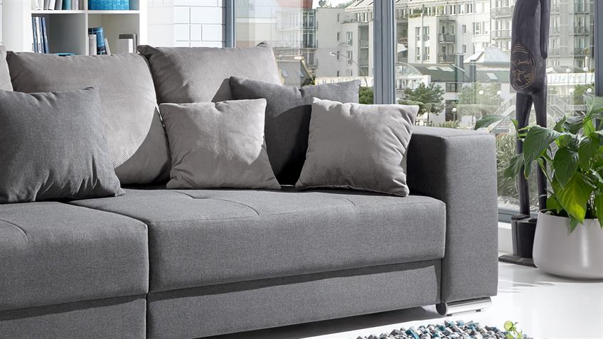 Bigsofa ADRIA Sofa in Stoff grau Couch mit vielen Kissen